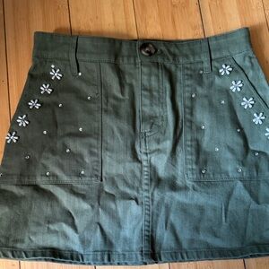 Crewcuts Olive Green Skirt with Floral Accents